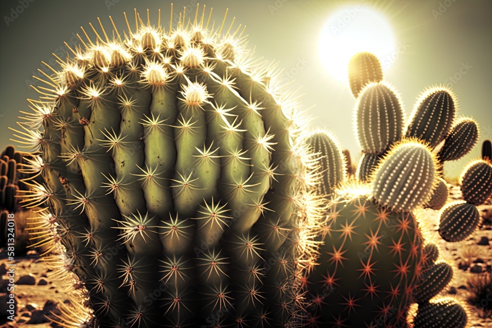 Poster sunshine cactus and spikes generative ai