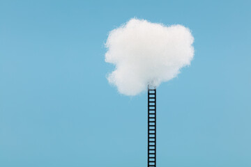 Ladder to cloud on blue background