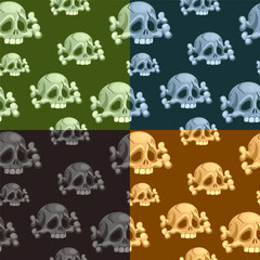 Set of seamless pattern with human skull and crossbonesn. Symbol of death or dangerous. Design element for halloween holiday