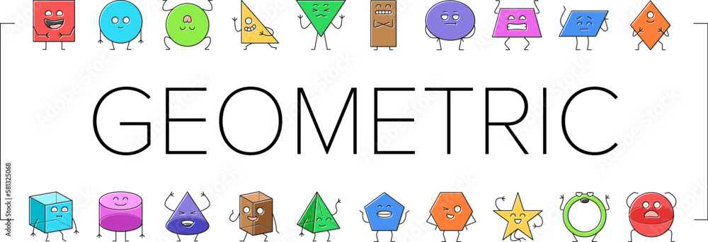 Poster geometric shape character icons set vector