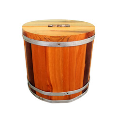 a wooden chest or barrel used to store things