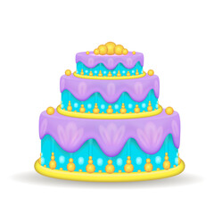 Children's birthday cake with icing and candles.
Vector illustration of a 3d icon. Birthday cake, icon.