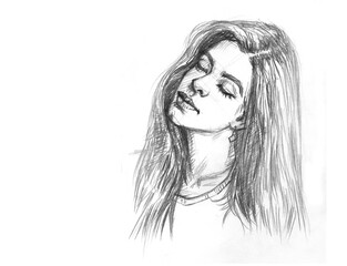 portrait of a girl pencil drawing for illustration study background