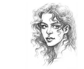 woman face pencil drawing for card decoration illustration