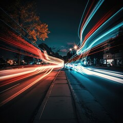 Fototapeta na wymiar light trails from headlights and brake lights in the city.Generative AI