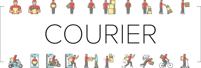 courier delivery service shipping icons set vector