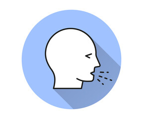Cough icon. Simple illustration with long shadow for graphic and web design.