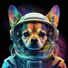 Psychedelic and futuristic astronaut chihuahua animal