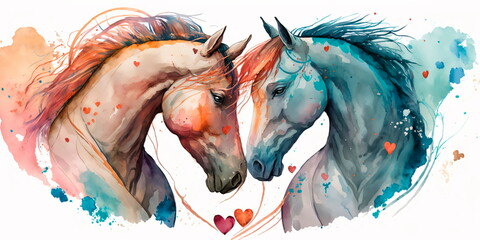 Two horse love each other, cats kiss, print for you Generative AI