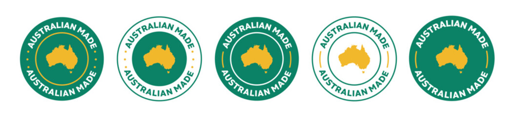 australian made icon set. made in australia. australian made product icon suitable for commerce business. badge, seal, sticker, logo, and symbol Variants. Isolated vector illustration - obrazy, fototapety, plakaty