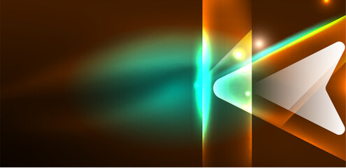 Naklejka premium Neon glowing techno lines and arrows, hi-tech futuristic abstract background template