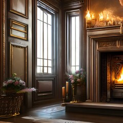 vintage fireplace2, Generative AI