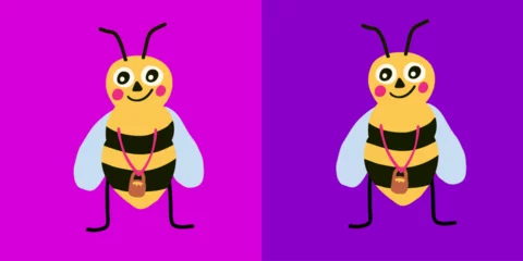 Fotobehang Cute cartoon bee character standing with a tiny bucket of honey. Vector illustration. © Natalie Bartush