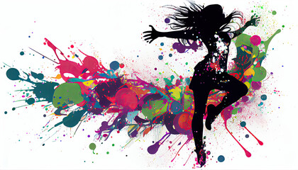Fototapeta na wymiar The dancing girl with colorful spots and splashes on white background with Generative AI Technology