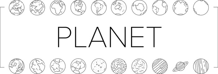 earth world planet globe map icons set vector