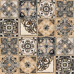 Gordijnen Digital tiles design. Abstract damask patchwork seamless pattern Vintage tiles  © Feoktistova