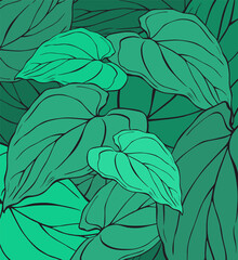 Fototapeta premium Seamless floral pattern with green leaves on green background