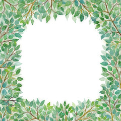 Fototapeta premium 木の葉の水彩画ベクターイラストフレーム背景
