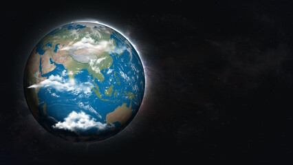 Panoramic view of the Earth planet in galaxy space