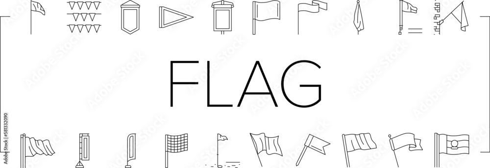 Poster flag start web pennant map icons set vector
