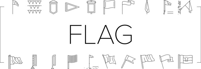 flag start web pennant map icons set vector