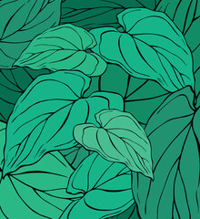 Fototapeta premium Seamless floral pattern with green leaves on green background