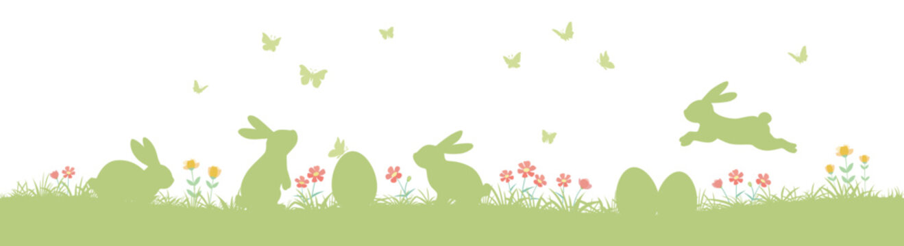 Easter bunny and egg seamless pattern, cute spring floral background for greeting cards and decorations