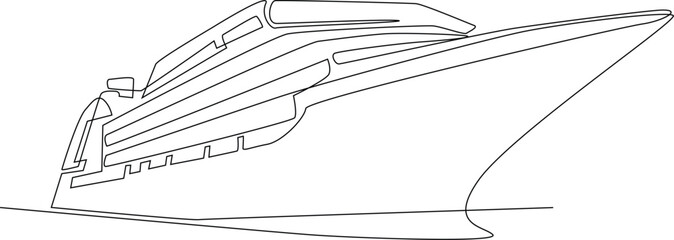 One continuous line drawing of a Big ship for sea transportation, transportation accommodation minimalist concept, public Accommodation, traditional accommodation, simple line, vector illustration.