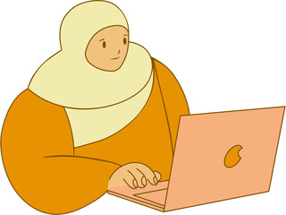 Female Entrepreneur Working on Laptop Vector Illustration
