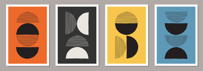 Trendy set of abstract creative minimal artistic hand sketched compositions
