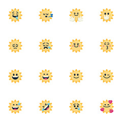 Yellow sun emoji flat icons set
