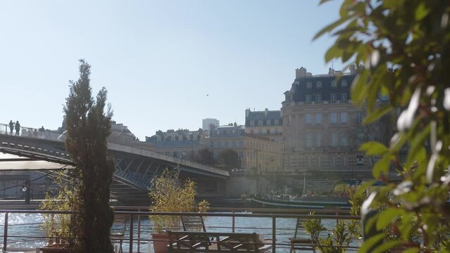 Paris river Seine and beautiful architecture on sunny romantic day