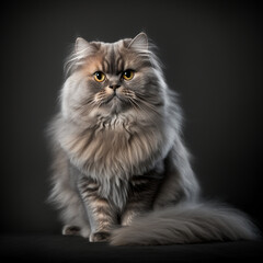 British longhair cat, looking at the camera. Grey cat. Generative IA
