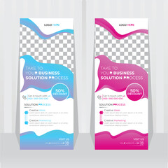 Modern business rollup or banner design company and restaurant with multiple trendy gradient colors vector template.