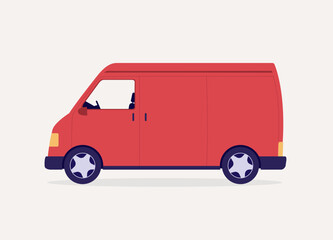 Side View Of A Empty Red Shipping Van.