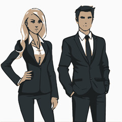 business people in poses, man and woman, vector 