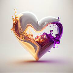 Abstract glossy paint in heart shape - golden and violet colours