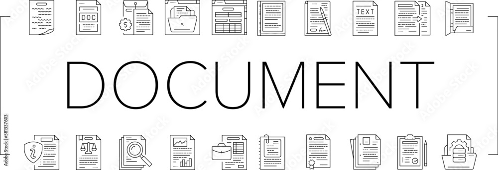 Poster document paper file business page icons set vector