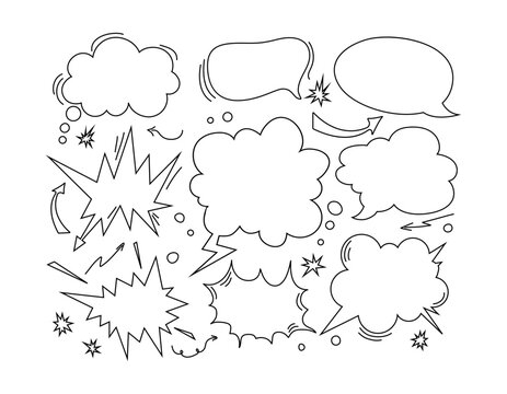 Vector illustration. Boom,doodle, explosion, comics, symbolic images of explosions. Set of explosions,clouds,arrows,lightnings,circles,advertising.set of 30 blank effects template comic speech bubbles