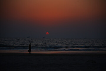 sunset beach girl red orange 