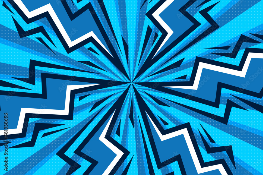 Poster blank comic cartoon with multicolored blue background and white element with thunder illustration. d