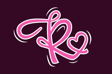 letter R Heart Logo Concept sign icon symbol Design. combination of letter r and love object pink color vector illustration template isolated on horizontal dark background. typography sticker concept.