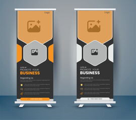 Modern Roll up banner stand template design, banner layout, advertisement, pull up, polygon background, vector illustration, business flyer, display, x-banner, flag-banner, info graphics, presentation