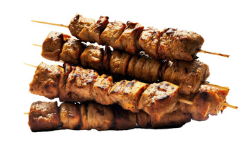 Kebabs on isolated transparent background, png. Generative AI