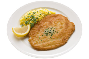 Schnitzel on isolated transparent background, png. Generative AI