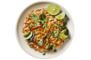 Vegan pad thai on isolated transparent background, png. Generative AI