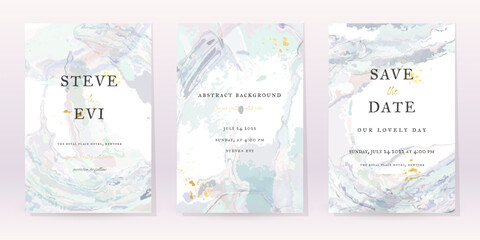 Marble Watercolor Set Art Design. Gold Invitation