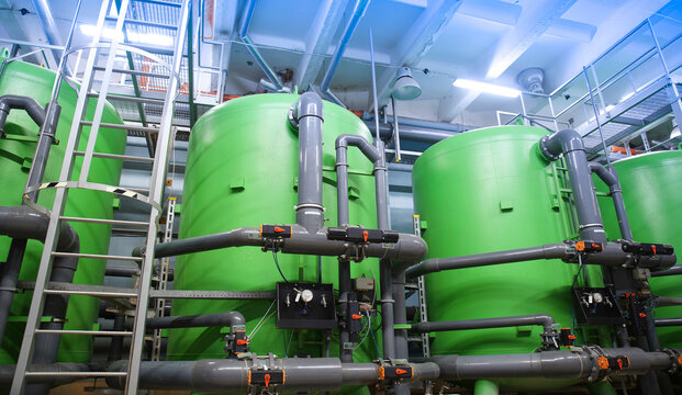 water treatment tanks at industrial power plant