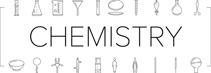 chemical glassware laboratory icons set vector