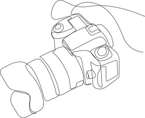 Simple continuous line, drawing of camera new generation, electronic minimalist concept. Simple line, graphic illustration.